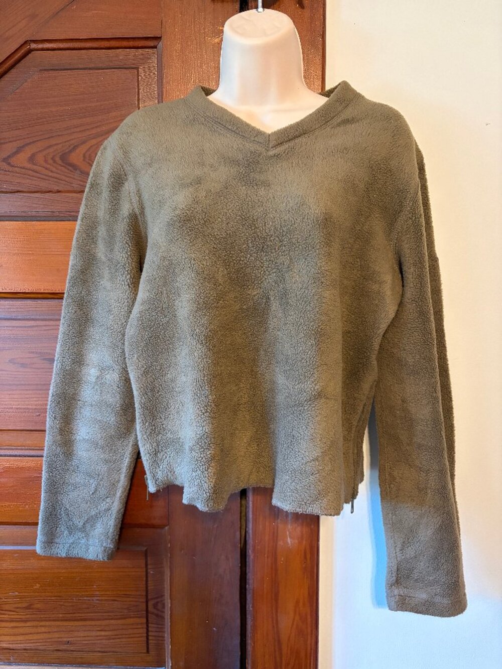 Vintage Ralph Lauren Long Sleeve V-Neck Side Zip Fleece Sweatshirt